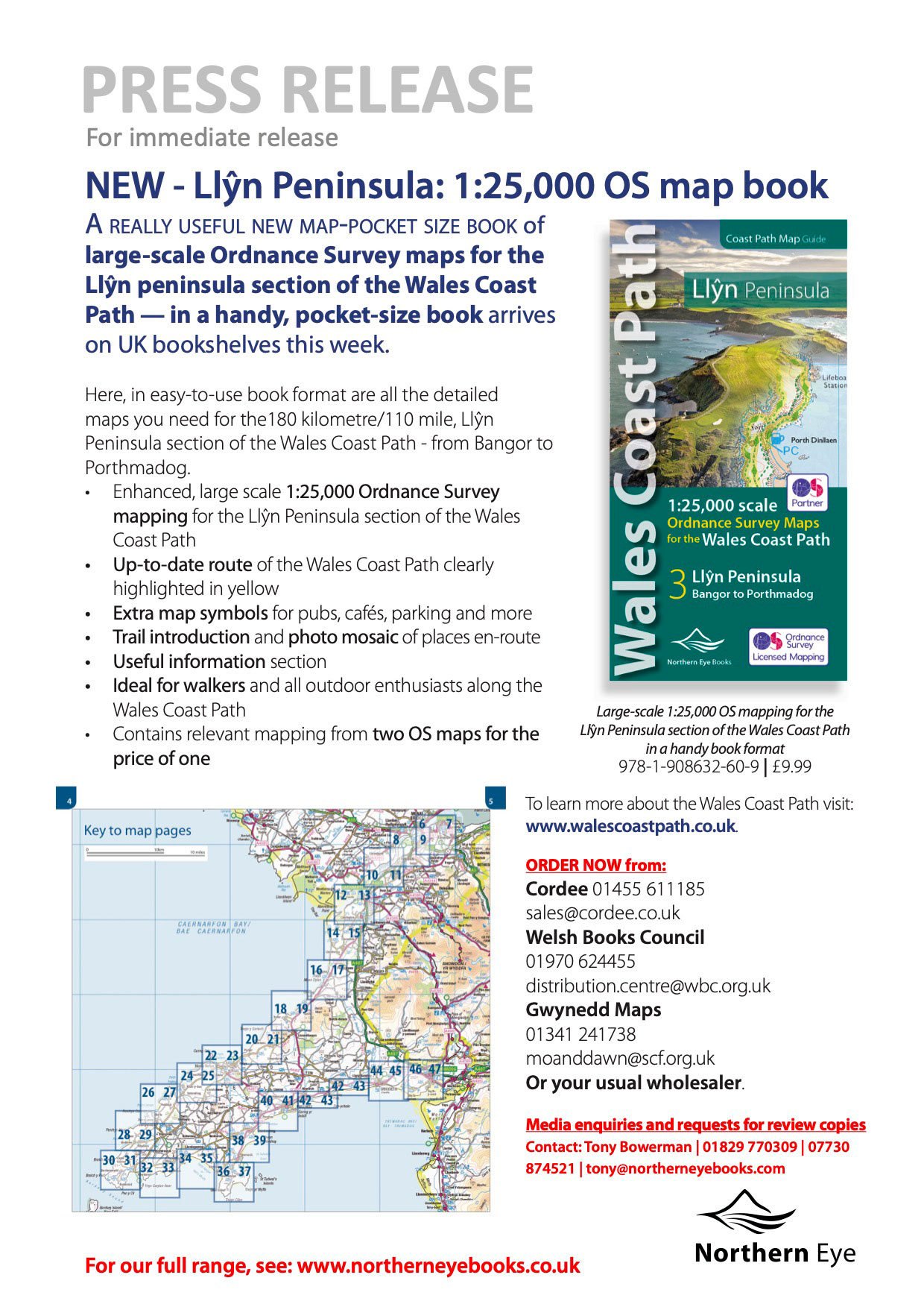 Large scale Ordnance Survey 1:25,000 map book for the Llyn Peninsula section of the Wales Coast Path.