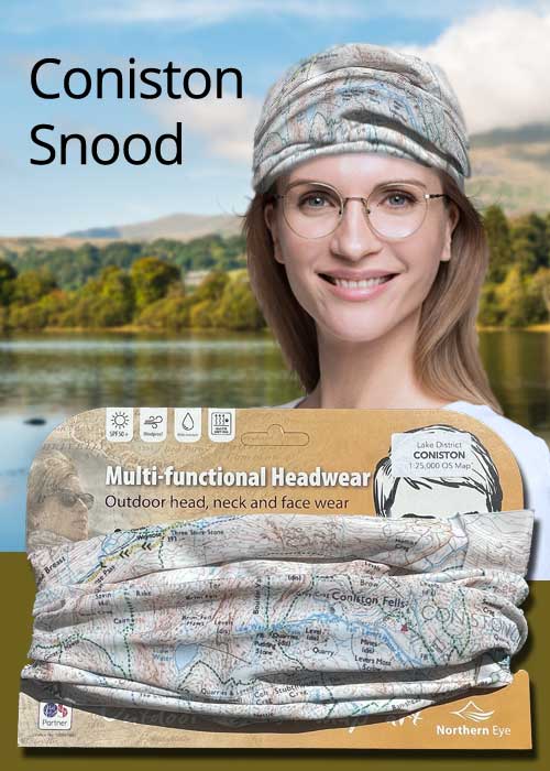 Lake District Coniston 1:25,000 OS Map - map snoods for sale buff neck gaiter scarf