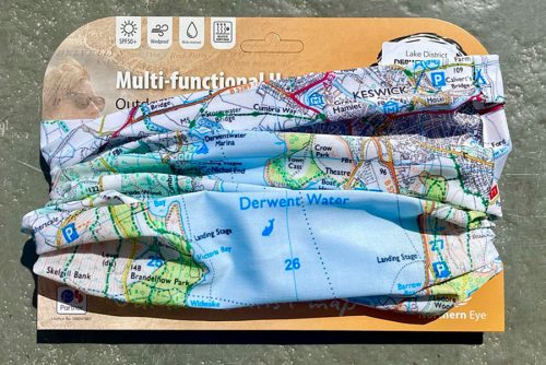 Derwentwater, Lake District 1:25,000 OS map on snood, buff, neck warmer, neck gaiter, scarf